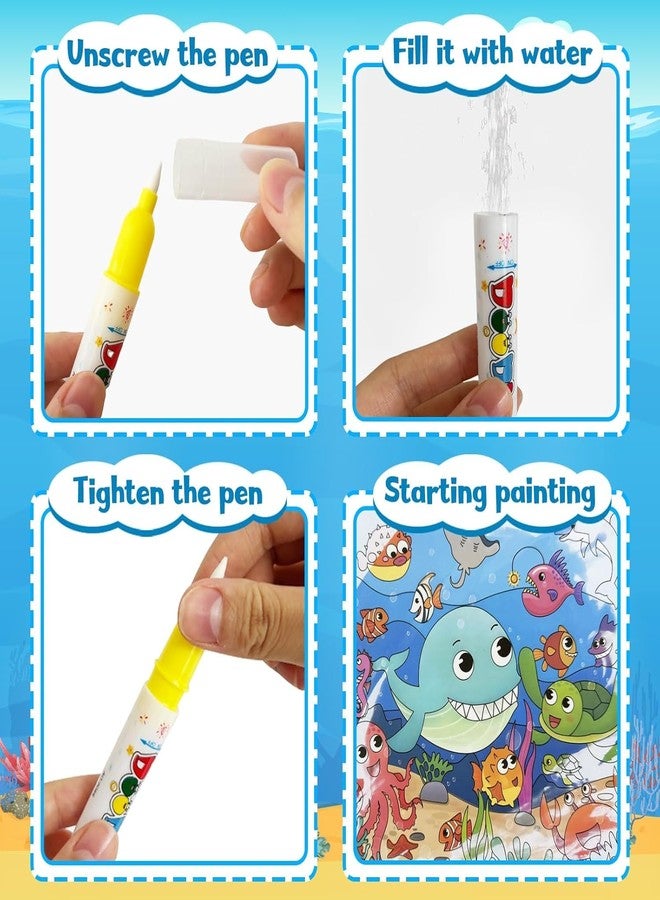 ZEBROC Reusable Water Coloring Book for Kids with Water Painting Brush | Mess-Free Magic Drawing Album | ABC/Animal/Dinosaur/Ocean Themes | Birthday Return Gift Activity Book (Ocean World) - Image 5
